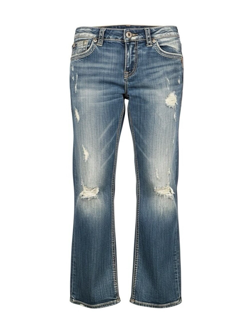 Silver Jeans Sam Womens 28 Low Rise Distressed Bootcut Jeans Medium Wash
